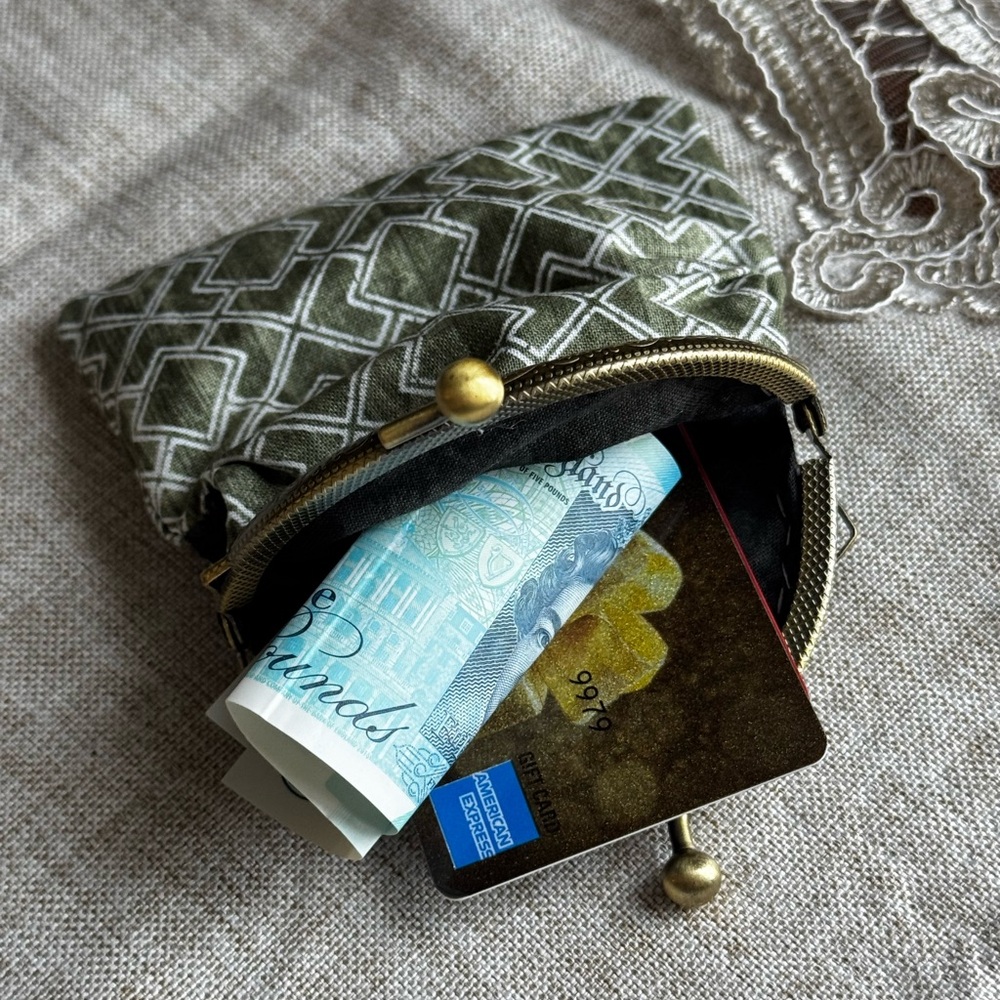 Green & White Diamond Pattern Clutch Coin Purse with Black Tie Dye [Square] *Ava